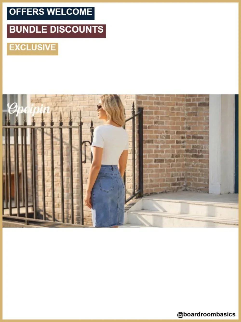 Stretch High Waist Back Slit Denim Jean Knee Length Skirt